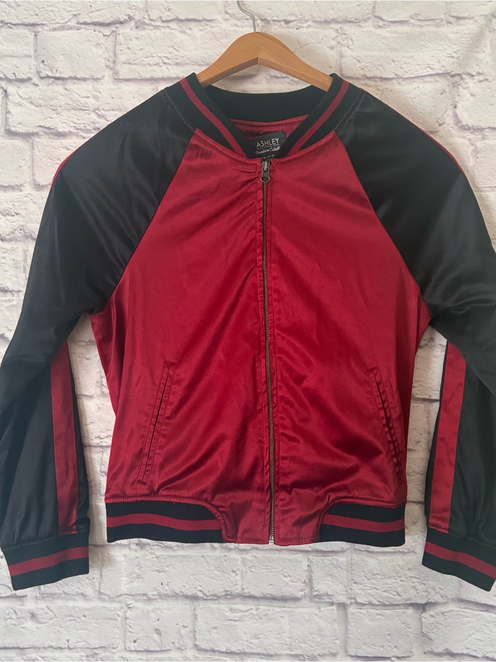 Ashley By 26 International Red and Black Satin Bomber Jacket - XL